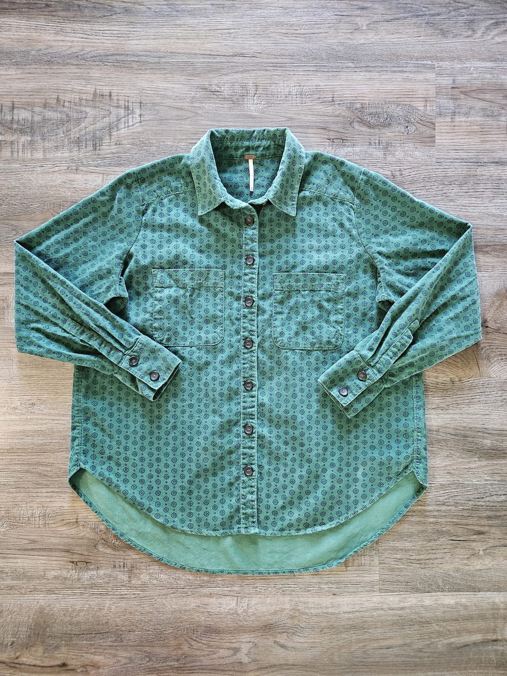 Free People Green & Navy Blue Hidden Flower Corduroy Button-Up Shirt